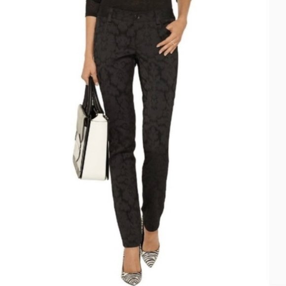 Alice + Olivia Pants - Alice + Olivia Women’s Black Velvet Floral Print Skinny Pants